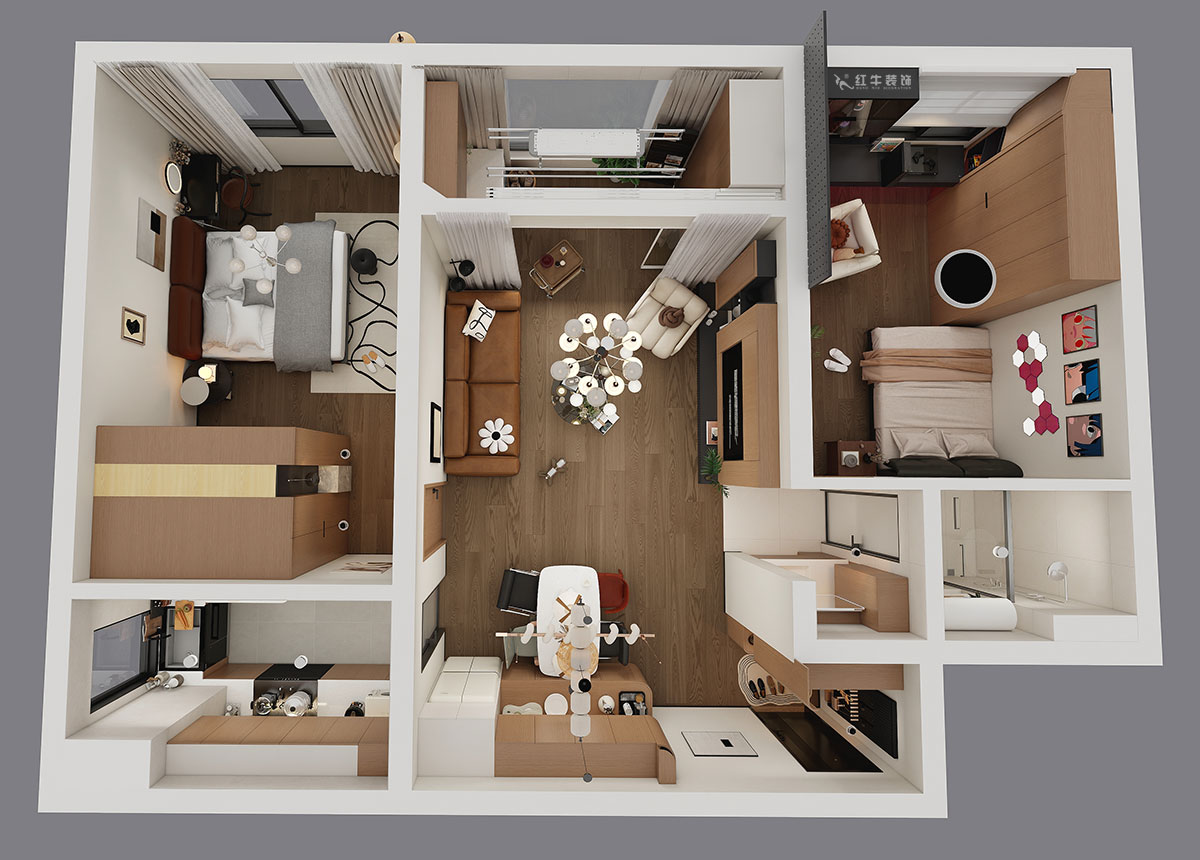 朱明琪｜朗诗国际街区中园6-1-602-100㎡-现代原木风格｜2室1厅1卫｜老房装修｜定制家｜全包11万｜00_04鸟瞰图